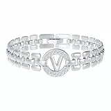 Rajputana Initialen-Armband - Silbernes Buchstaben-Armreif für Frauen, Dickes Gold-Armband mit Alphabet-Charm-Kette - Initiale V