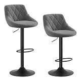 WOLTU Barhocker 2er Set, Barstuhl mit Lehne, höhenverstellbar drehbar, gepolsterter Samtsitz, rutschfestes Metallfuß, für Küche Hausbar, Dunkelgrau