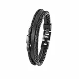 s.Oliver Armband Edelstahl Carbon/Leder Herren Armschmuck, 20+1,5 cm, Schwarz, Kommt in Schmuck Geschenk Box, 2022637