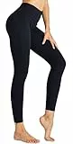 COOLOMG Damen Yoga Hose Lang Kompression Leggings Sport Trainingshose Schwarz L