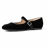 Amazon Essentials Damen Mary-Jane-Ballerinas, Schwarz Samt, 38.5 EU