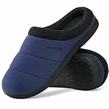 HomeTop Herren Stepppantoffeln Gemütlich Weich Atmungsaktiv Memory Schaumstoff Hausschuhe mit Anti-Rutsch-Gummi-Sohle Marineblau,44-45 EU