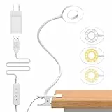 iZELL 23 LED Leselampe Bett Dimmbar -【3 Modi & 10 Helligkeitsstufen】 Augenschutz Klemmlampe mit 70cm Flexiblem Schwanenhals, Buchlampe, Schreibtischlampe mit 10W USB-Ladegerät, Weiß
