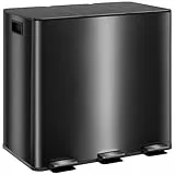HOMCOM Mülleimer Küche 3 x 15 L Treteimer mit Softclose-Deckel und Pedal Mülltrennsystem 3 Fächer inkl. Inneneimer Abfalleimer Abfallsammler, Edelstahl, Hochglanzschwarz, 61,9 x 36,6 x 43,2 cm