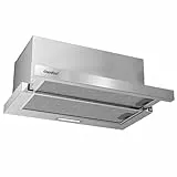 COMFEE' CHL03M21S Flachschirmhaube Dunstabzugshaube 60cm Umluft, 400 m³/h Luftstrom, Dunstabzug Unterbau Integrierte Einbau Flach Abluft Abzugshaube, Silber