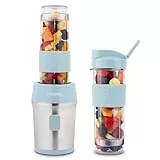 H.Koenig Mini Smoothie Maker Standmixer, Blender elektrisch, Transportabel Kompakt 570mL SMOO16 BPA-frei Leistungsstarke 300W, Smoothie Mixer 2 tragbare Flaschen, Edelstahlklingen, Pastellblau