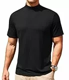 CTU Herren T-Shirt mit Stehkragen Kurzarm Slim Fit Männer Rollkragenshirt Halb Kragen Pullover Unifarben Basic Oberteile Schwarz L
