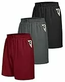 BOOJO 3er Pack Sporthose Herren Kurz Hosen mit Taschen Sport Shorts Schnell Trocknend Trainingshose für Gym Fitness(Schwarz/Dunkelgrau/Weinrot,3XL)