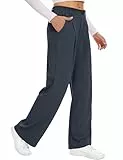 Desol Hosen Damen Waffel Lang Palazzo Hose Elegant Stoffhose Anzughose Damen Weite Sommerhose mit Taschen High Waist Hose Damenhose Weites Bein Blau XL