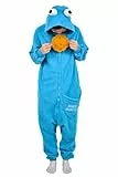 RANSUU Cookie Monster Onesie Jumpsuit Relaxo Kostüm Erwachsene Pyjama Damen Herren Tier Schlafanzug Weihnachten Karneval Halloween LanZMJ S