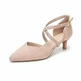 Damen Pumps Low Kitten Heel Kleid Sandalen Elegant Brautschuhe Geschlossene Zehe Knöchelriemen Pumps Büro Arbeitsschuhe, rose, 41 EU
