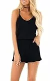 TUONROAD Kurz Jumpsuit für Damen Sommer Schulterfrei Elegant Overall Schwarz Jumpsuits Casual Strand M