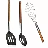 COM-FOUR® 3-teiliges Küchenhelfer-Set - Kochbesteck mit Pfannenwender, Schneebesen und Schaumlöffel - Kochutensilien mit Holzgriff