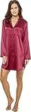 Jadee Damen Sleepshirt Seiden Nachthemd Nachtkleid Langarm aus 100% Seide - Malaga Red - M