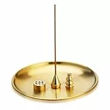 Räucherstäbchen Halter, 4-in-1 Räucherstäbchenhalter, 14 cm Messing Räucherstäbchenbrenner, 9 Loch Incense Holder Räuchergefäß,Gold Meditation Zubehör ideal für Heimdekoration, Meditation und Yoga