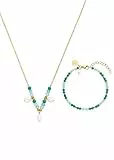 Purelei® Beach Breeze Set – Kette & Armband mit facettierten Glasperlen & Süßwasserperlen, verstellbar, 18K vergoldet, Schmuckset, Damenschmuck, Schmuck für Frauen (Gold)
