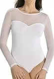 Teyli Bodys damen Langarm women aus hochwertigem Material - Langarm Body Damen taillierter - Bodysuit für Frauen aus Mesh - Bodys für damen - Damen Dessous für den Alltag Weiß XL