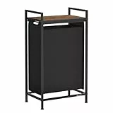 VASAGLE Wäschekorb, Wäschesammler mit Ablage, Wäschebox, Wäschesack aus Oxford-Gewebe abnehmbar, Metallrahmen, 47 L, 42 x 28 x 75 cm, tintenschwarz-vintagebraun BLH001B01