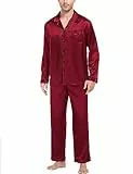 SWOMOG Schlafanzüge für Herren Satin Seide Langarm Nachtwäsche mit Knopfleiste Silk Pyjamas Set Zweiteiliger PJs Seiden Lang Hemdpyjama