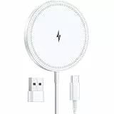 Mag-Safe Ladegerät 15W,Wireless Charger Induktive Ladestation Kompatibel für Phone 17/16/15/14/13/12 Serie und AirPods 4-2,starker Magnet,Zwei Anschlüsse,leicht für unterwegs,Homeoffice,Schreibtisch