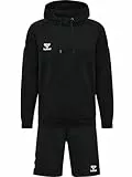 hummel Mover Cotton Hoodie Set - Unisex Kapuzenpullover mit Vordertasche und shorts mit Kordelzug, angenehme Baumwolle Qualität, Casual Training & Sportbekleidung, Schwarz (1er Pack)