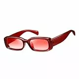 kimorn Sonnenbrille für Frauen Retro Fahrbrille Vintage Schmaler Quadratischer Rahmen UV400 Schutz (transparenter roter Rahmen/allmähliche weinrote Linse)