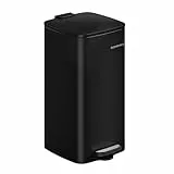 SONGMICS Mülleimer Küche, 30 Liter Abfalleimer, Tretmülleimer, Stahl, mit Inneneimer, Softclose, Offenhaltefunktion, tintenschwarz LTB593B02