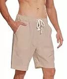 SIHOHAN Kurze Hosen Herren Sommer Leinenshorts - Leicht Herren Shorts Elastische Taille Luftige Beach Shorts Leinenhose mit Gummizug und Taschen für Männer(Khaki,XXL)