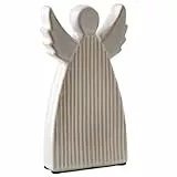 Logbuch-Verlag Deko Engel Keramik 14 cm – Schlichte Engelfigur mit Rillenstruktur in Beige-Weiß, stilvolle Weihnachtsdeko & Schutzengel zum Hinstellen