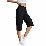 Jamicy 3/4 Chinohose Damen Stretch Hose Chino Sommer Outdoorhose Slim Fit Basic Cargohose Freizeit Fashion Sommerhose Mehrere Taschen Wanderhose Casual Einfarbige Kletterhose Schwarz L