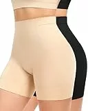 YADIFEN Bauchweg Unterhose Damen Shapewear Miederhose Body Shaper Miederpants Mitte Taille Bauch Weg Hose mit Bein Figurformende Unterwäsche unter Kleid Kurze Shorts(Schwarz+Beige,L)