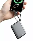 Eazpower Powerbank 45W Schnellladefunktion 20,000mAh mit Integriertem USB-C Kabel, Externe Handyakkus Leicht Klein Aber Stark für iPhone 17 16 15 Pro, Samsung S22, Xiaomi, Tablets - Raummetallsilber