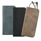 Deepton 3 Stück Brillenetui Weich, Pu Leder Brillentasche, Tragbar Brillenhülle, Sonnenbrillen Etui, Brillenbeutel für Schmuck Brillenetui Schutzhülle für Damen und Herren