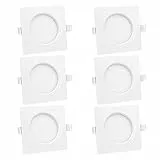 Lumare 6x LED Einbauspot 6W IP44 extra flach 230V auch für Bad und Feuchtraum weiß nur 26mm Einbautiefe Slim Deckenspot quadratisch mit integriertem 400lm LED Leuchtmittel