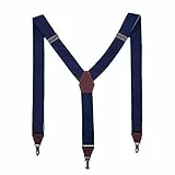 Massi Morino Hosenträger für Herren aus echtem Leder, längenverstellbar blau blaue dunkelblau naviblau marineblau ozeanblau arktikblau pazifikblau brilliant azorenblau brombeerblau