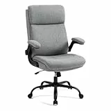 CASTLOVE Ergonomischer Bürostuhl - Schreibtischstuhl mit Rückenlehne - Hochklappbare Armlehne - Hohe Rückenlehne - Höhenverstellbar - Wippfunktion (Bürostuhl Stoff Grau Max. 150 kg)