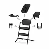 CYBEX Gold LEMO Hochstuhl 4in1-Set, Mitwachsend, 0 - 99 Jahre, Ab Geburt, Inkl. Bouncer Nest, Baby-Set, Snack Tray, Neugeboreneneinlage und Adapter-Set, Buchenholz/Aluminium/Kunststoff, Stunning Black