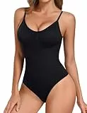 Tuopuda Shapewear Damen Bauchweg Body Shaper Shaping Bodysuit Women Formender Stringbody mit BH Body Sculpting V-Ausschnitt Figurenformend Bodys Tanga mit Abnehmbares Brustpolster, Schwarz, M