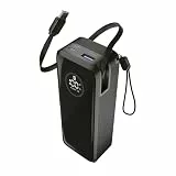 Cellularline Powerbank Roller 20000 mAh mit 65 W Schnellladefunktion, integriertem 70 cm USB-C Kabel, USB-C und USB-A Anschlüssen, LCD Anzeige, Schwarz