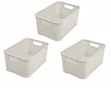 BranQ - Home essential Kunststoff Korb in Rattan Design 3er Set Grösse M 10l, PP, Creme