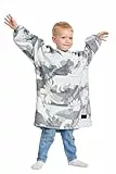 Catalonia Classy Übergroße Kapuzenpullover-Decke für Kinder, weich, flauschig, Fleece, tragbare Decke für 110–150 cm große Mädchen und Jungen, gemütlich, warm, Kuschel Hoodie, Dinosaurier-Grau