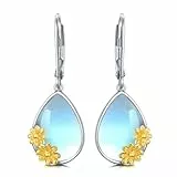 ZIPPICE Damen Ohrringe 925 Sterling Silber Mondstein Ohrringe Gänseblümchen Leverback Ohrringe Creolen Ohrringe Tropfen Ohrringe Ohrringe für Mutter Mädchen Mama Tochter Ehefrau Weihnachtsgeschenke
