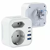 Voomy Reiseadapter für USA, Kanada, Mexiko, Japan, Thailand, Costa Rica, 100–250V~ 15A Max, Klappbar, Flammhemmenden Materialen Typ B