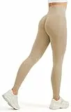 JOYSPELS Sport Leggings Damen Scrunch Butt, Sporthose Damen Lang Blickdicht Po Push Up Gym Seamless Leggins Tights Champagnerbeige S