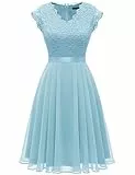 Dressystar Cocktailkleid Damen Hochzeitsgast a Linien Blau Abendkleider Elegant für Hochzeit Spitzenkleid 2050 Blue M