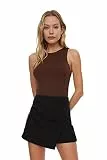 TRENDYOL Damen Gestrickter Körper Mit Dunklen Nieten T-Shirt, Dark Brown, S EU