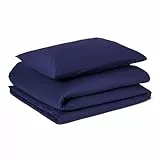 Amazon Basics Bettwäsche-Set, 100% Bio-Baumwolle, GOTS- & OEKO-TEX-Zertifiziert, Bettbezug 135cm x 200cm & 1 Kissenbezug 50cm x 80cm, 2-teilig, Marineblau