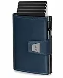 Marc Peter® Geldbörse Herren, Slim Wallet Geldbeutel mit Münzfach & RFID Schutz, Leder Portmonee, 9 Fächer für Kreditkarten, Kartenetui klein Herren Blau