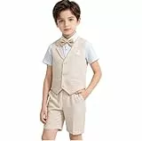 LOLANTA 4 STK Kleinkind Junge Sommerhochzeit Kinderanzug, Festliche Anzüge Westen Set für Kinder, Sommerlicher Jungen Anzug, Beige, 134-140 (Tag 140)