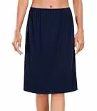Wikoan Unterrock Kurz Petticoat Knielang Halbrock für Damen Elastische Taille Unsichtbar Unterkleid Unterröcke Underskirt Marineblau M